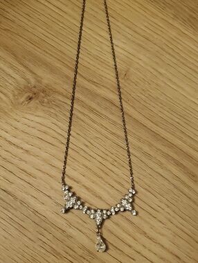 Vintage Elegant Crystal Drop Necklace - Silver Tone- Stamped KOREA